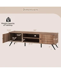 Gymax Tv Stand with 2 Storage Cabinets and Open Shelves 6 Support Feet for Living Room