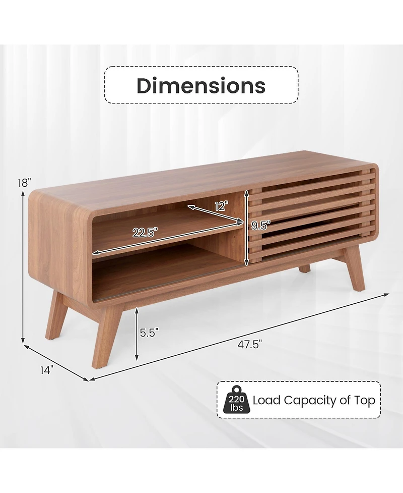 Gymax Tv Stand with Sliding Door Adjustable Shelves and Rubber Wood Legs for TVs
