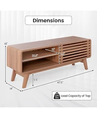 Gymax Tv Stand with Sliding Door Adjustable Shelves and Rubber Wood Legs for TVs