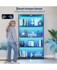 homfan Tempered Glass Display Cabinet with Motion Sensor Led Lighting and Built Usb, Usb C Charging Ports Secure Anti Tip Storage Organizer