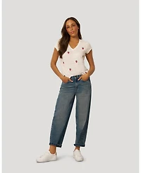 Cable & Gauge Women's Crinkle Vneck Embroidered Tee