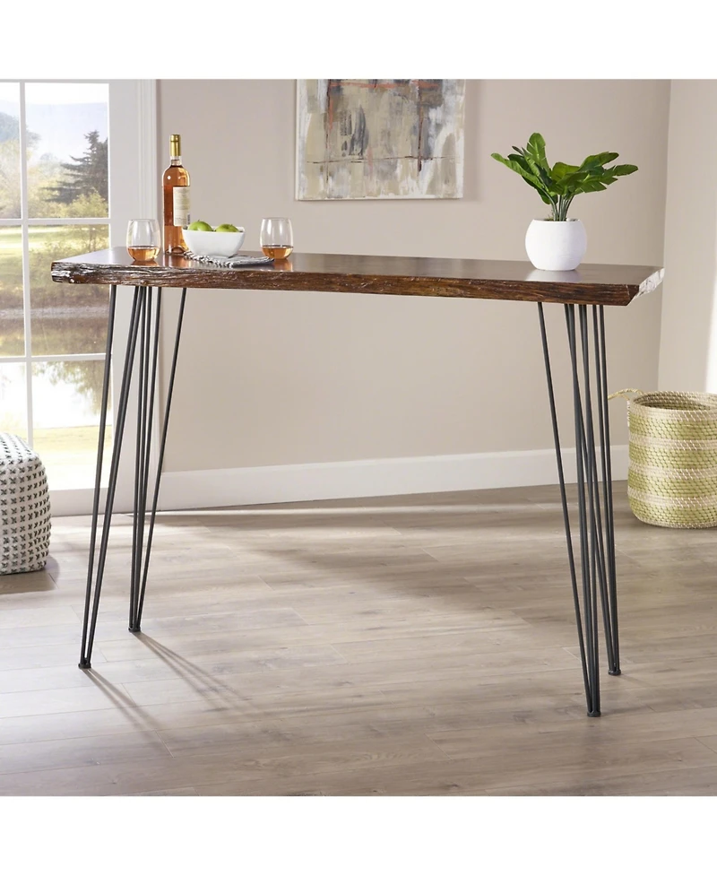 flynama Faux Live Edge Industrial Bar Table with Hairpin Legs