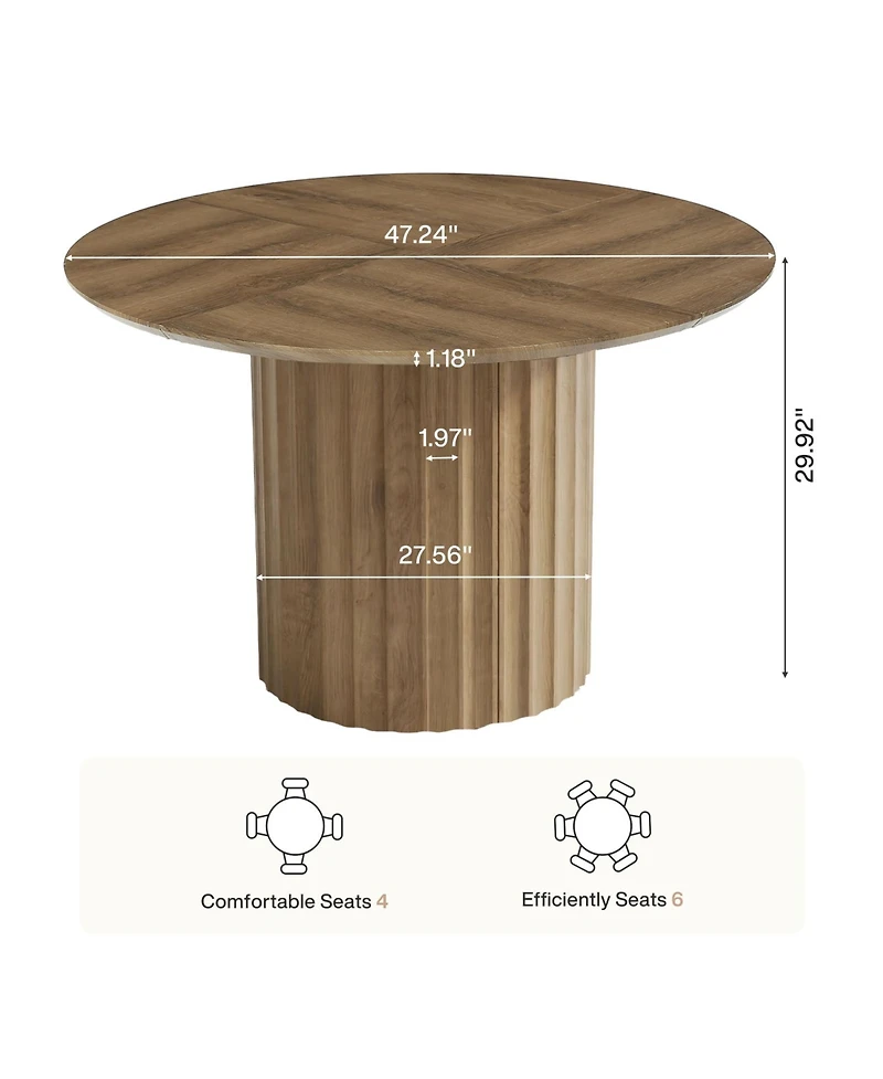 Tribesigns 47 Inch Round Dining Table, Modern Farmhouse Kitchen Table with Fluted Pedestal Base, Circle Dinner Table