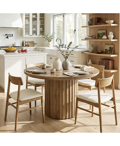 Tribesigns 47 Inch Round Dining Table, Modern Farmhouse Kitchen Table with Fluted Pedestal Base, Circle Dinner Table