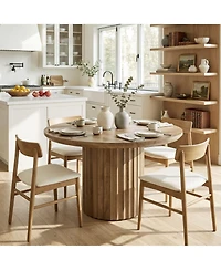 Tribesigns 47 Inch Round Dining Table, Modern Farmhouse Kitchen Table with Fluted Pedestal Base, Circle Dinner Table