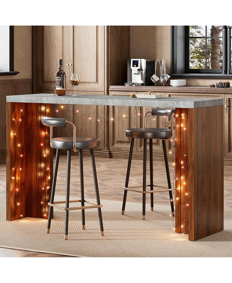 homfan Counter Height Bar Table for 4-6, 55 In Rectangular Pub Table with Faux Marble Top