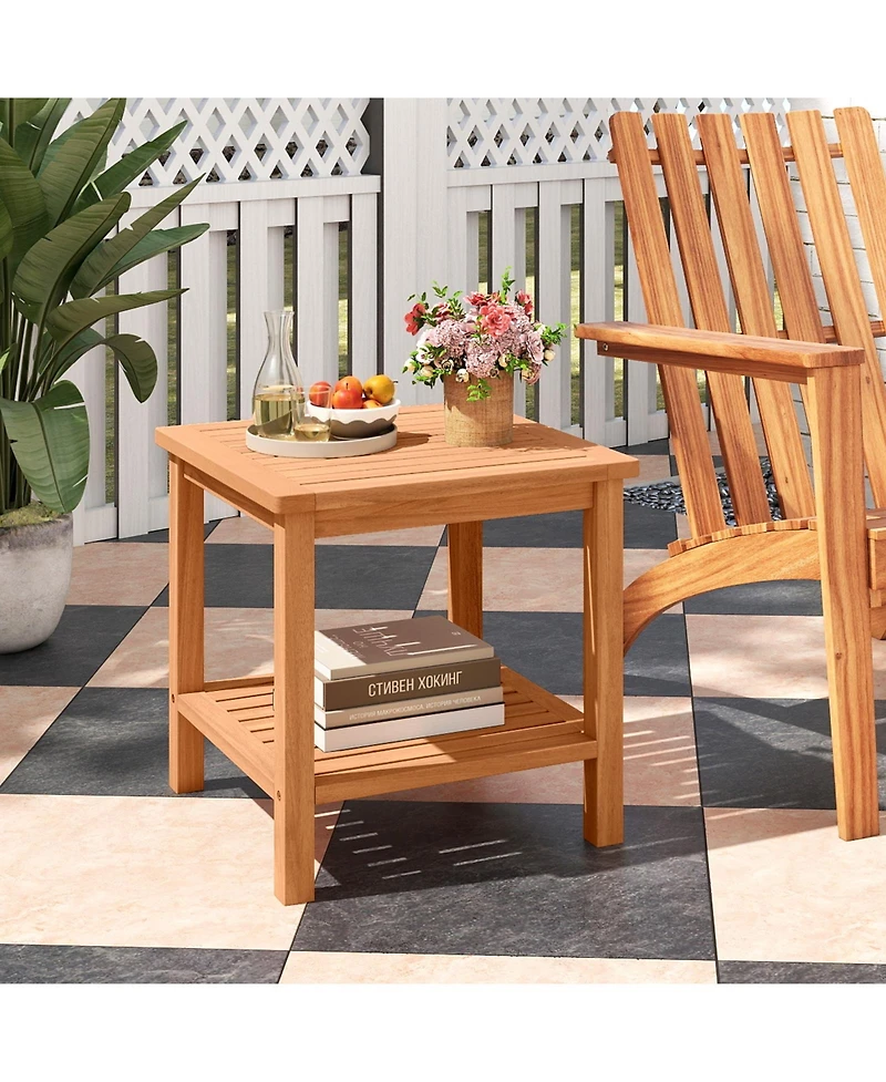Slickblue Outdoor Side Table Set of 2 Acacia Wood with Storage Shelf