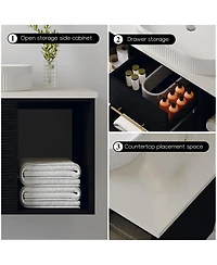 Thirtypeachy Modern Solid Wood Floating Bathroom Vanity, Single Sink Oval Ceramic Sink, Soft-Close Drawers Open Shelf