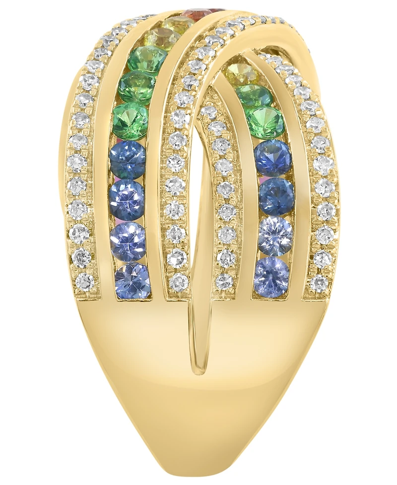 Effy Collection Multi-Sapphire (3/4 ct. t.w.), Tsavorite (1/6 ct. t.w.) & Diamond (1/3 ct. t.w.) Ring in 14k Yellow Gold