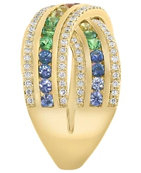 Effy Collection Multi-Sapphire (3/4 ct. t.w.), Tsavorite (1/6 ct. t.w.) & Diamond (1/3 ct. t.w.) Ring in 14k Yellow Gold