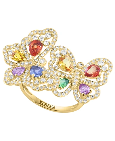 Effy Collection Multi-Sapphire (1-3/4 ct. t.w.), Tsavorite (1/6 ct. t.w.) & Diamond (3/4 ct. t.w.) Ring in 14k Yellow Gold