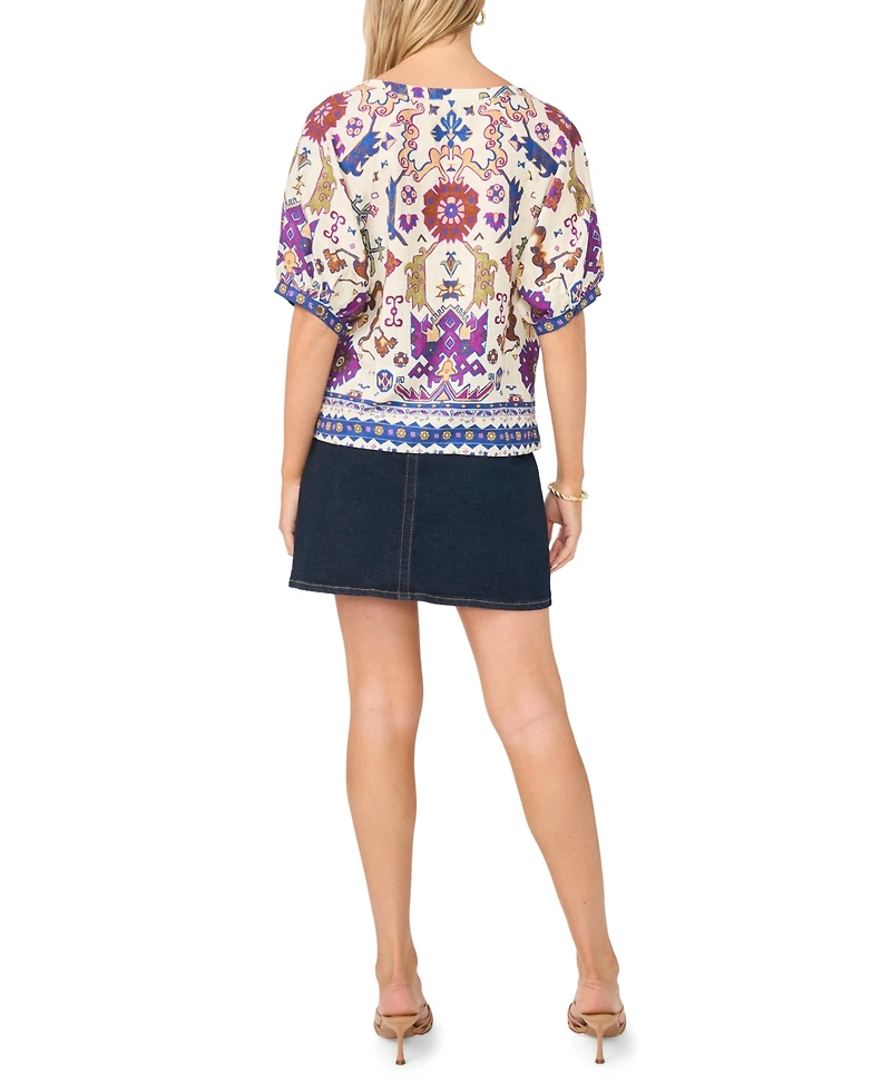 Vince Camuto Women's Split Neck Puff-Sleeve Printed Blouse