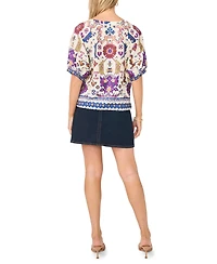 Vince Camuto Women's Split Neck Puff-Sleeve Printed Blouse
