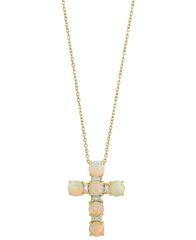 Effy Collection Opal (2-3/8 ct. t.w.) & Diamond (1/10 ct. t.w.) Pendant Necklace in 14k Yellow Gold