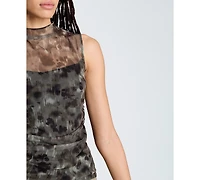 Kenneth Cole Women's Printed Mock Neck Mesh Tank Top