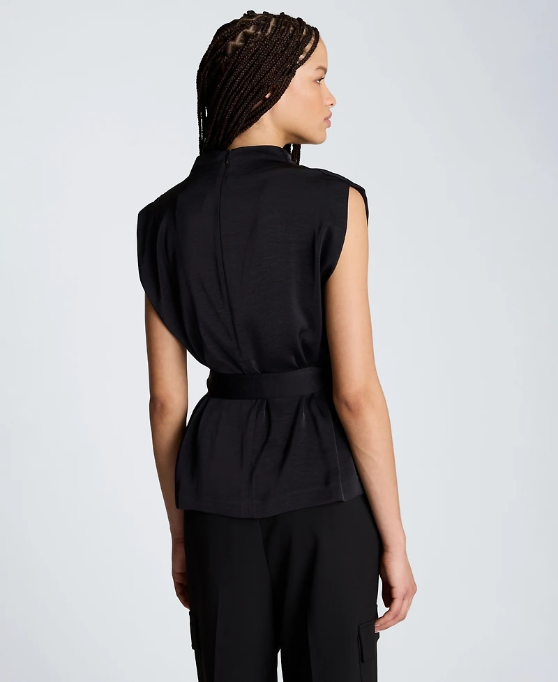 Kenneth Cole Women's High Cowl Neck Belted Blouse