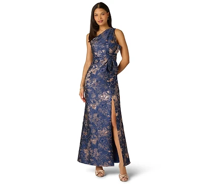 Adrianna Papell Petite One-Shoulder Side-Slit Gown