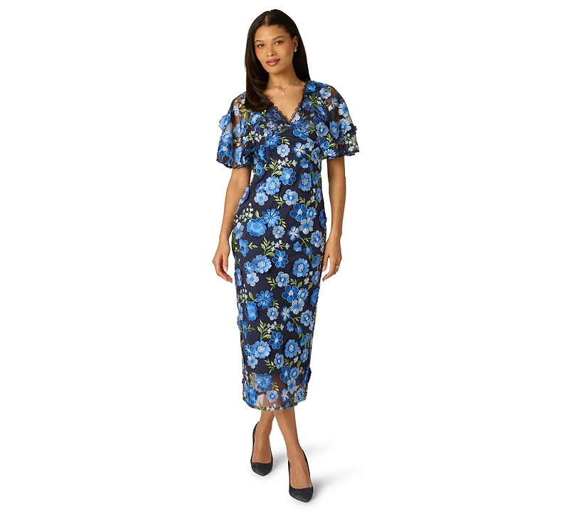Adrianna Papell Women's Embroidered Dolman-Sleeve V-Neck Dress