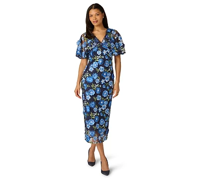 Adrianna Papell Women's Embroidered Dolman-Sleeve V-Neck Dress