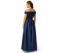 Adrianna Papell Women's Beaded Taffeta Overlay Ball Gown