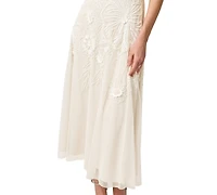 Adrianna Papell Women's Beaded Mesh Crewneck Midi Dress