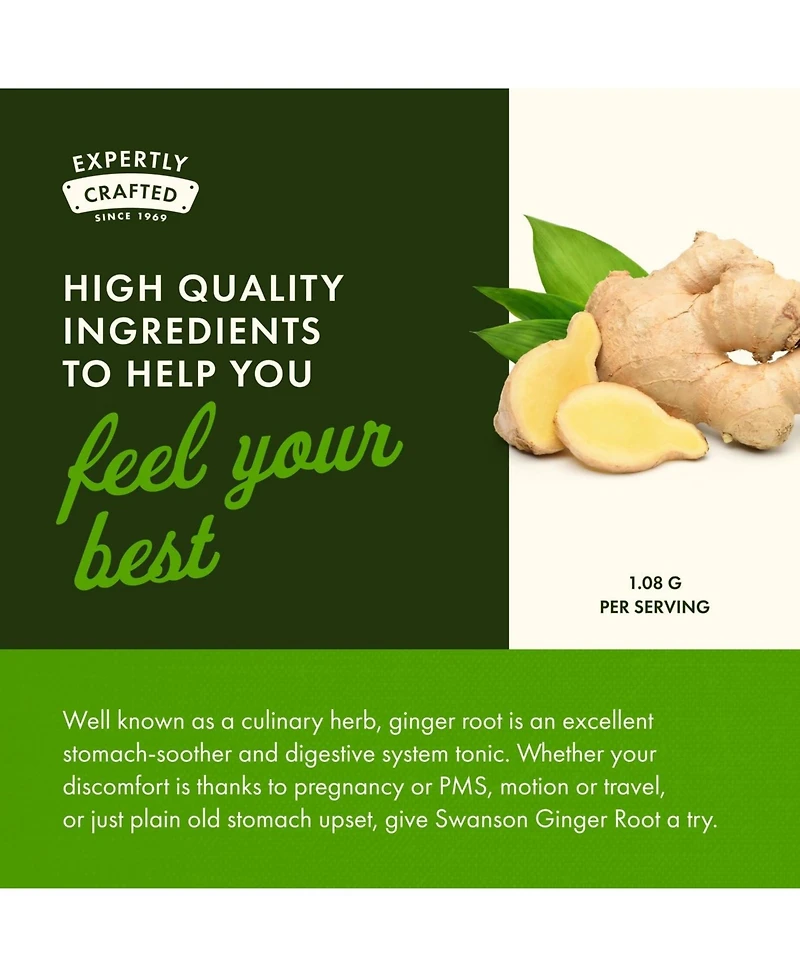 Swanson Premium Brand Ginger Root 540 Milligrams 100 Capsules
