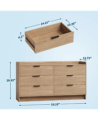 homfan 52.5" Wide Fluted 6-Drawer Dresser, Modern Wooden Storage Cabinet, Multi-Function Organizer and Tv Stand for Bedroom, Living Room, Hallway