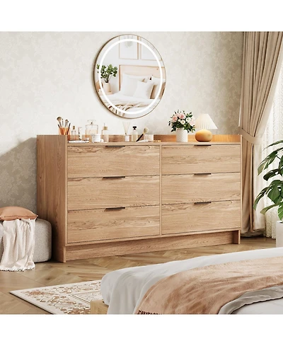 homfan 52.5" Wide Fluted 6-Drawer Dresser, Modern Wooden Storage Cabinet, Multi-Function Organizer and Tv Stand for Bedroom, Living Room, Hallway
