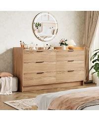 homfan 52.5" Wide Fluted 6-Drawer Dresser, Modern Wooden Storage Cabinet, Multi-Function Organizer and Tv Stand for Bedroom, Living Room, Hallway