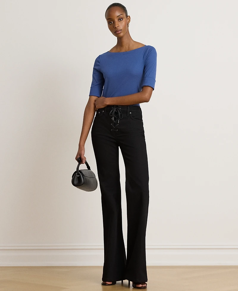 Lauren Ralph Petite Stretch Cotton Boatneck Tee