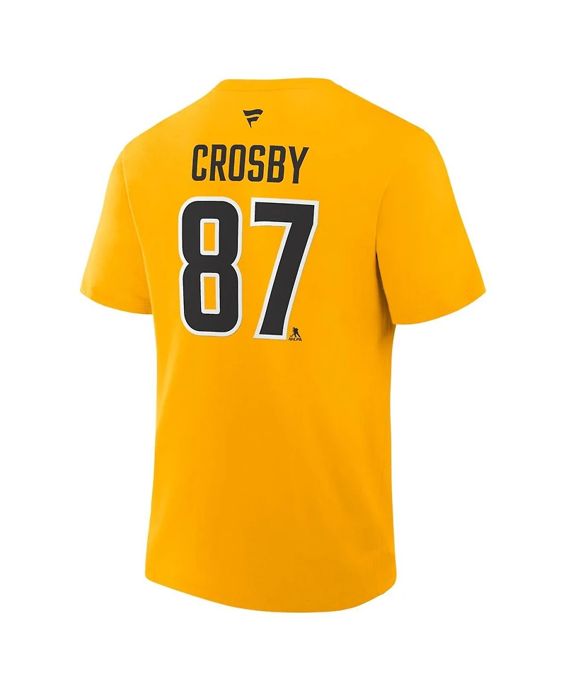 Fanatics Men's Sidney Crosby Gold Pittsburgh Penguins Authentic Stack Name & Number T-Shirt