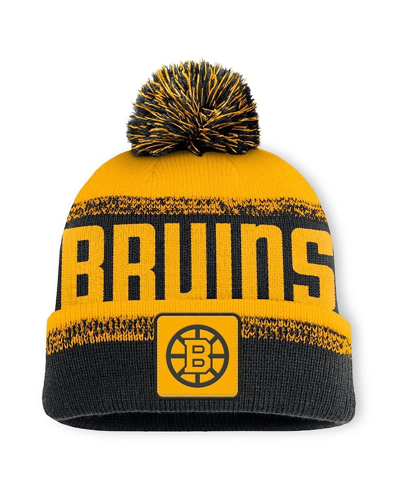Fanatics Men's Black/Gold Boston Bruins Fundamentals Thrive Cuffed Pom with Knit Hat