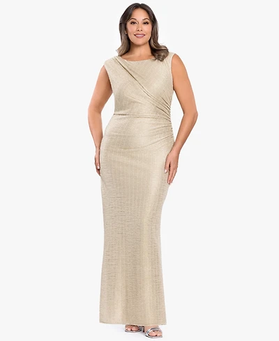 Betsy & Adam Plus Sleeveless Crewneck Gown
