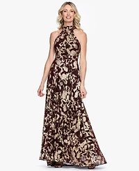 Betsy & Adam Petite Sleeveless Halter Neck Gown