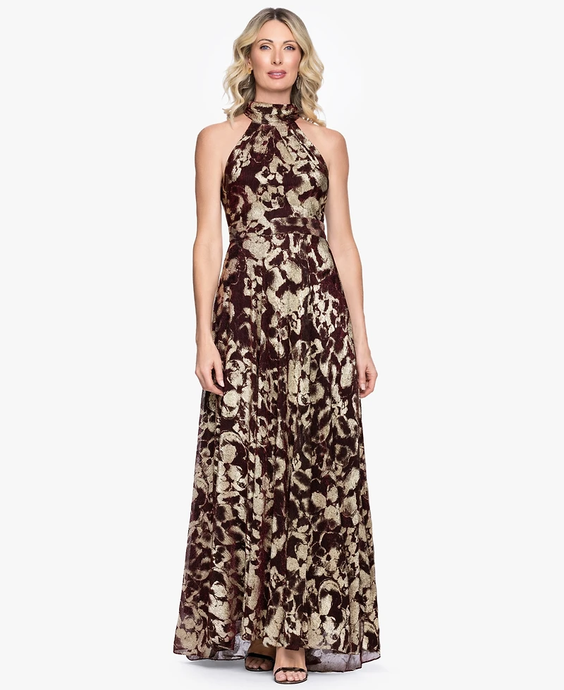 Betsy & Adam Petite Sleeveless Halter Neck Gown