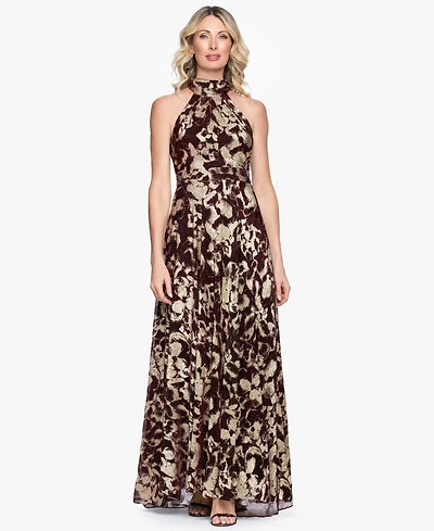 Betsy & Adam Petite Sleeveless Halter Neck Gown