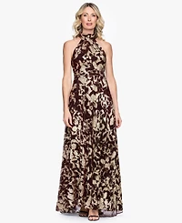 Betsy & Adam Petite Sleeveless Halter Neck Gown