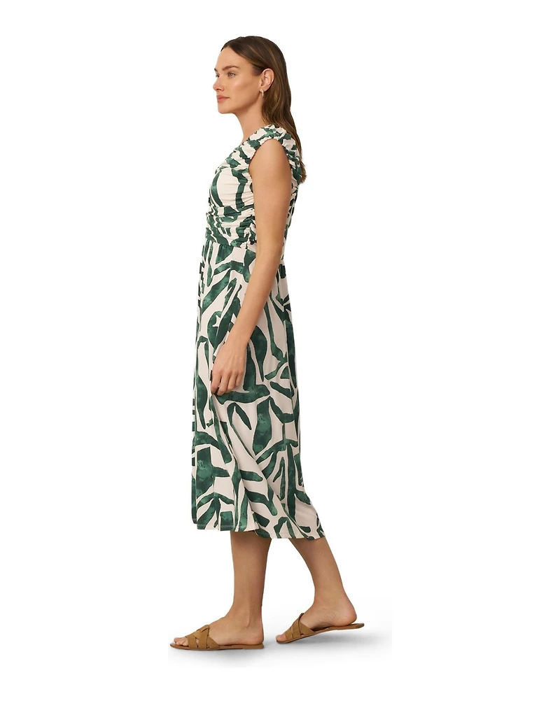 Cable & Gauge Women's Shirred Printed Midi Dress
