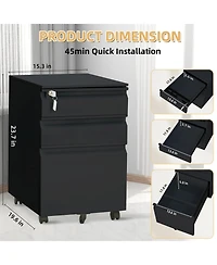 gaomon Filing Cabinets for Home Office Organizer, 3 Drawer Mobile File Cabinet with Lock and Anti-Tip Wheel,Under Desk Metal