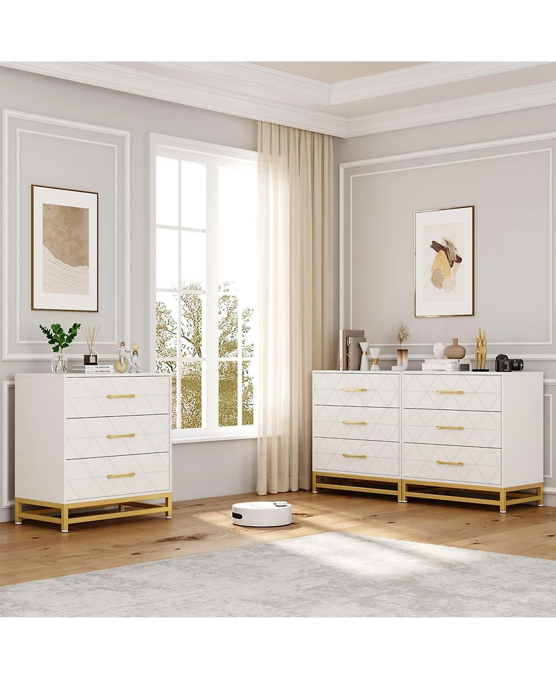 homfan Modern 3 Drawer Dresser for Bedroom - Slim Space-Saving Chest, Durable Wood, Soft-Close Drawers, Handles, Anti-Tip Kit, Easy Assembly
