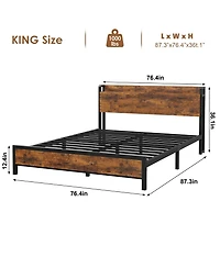 homfan Platform Bed Frame with Charging Station, Usb and Ac Outlets, Metal Slats, Wood Headboard and Footboard, No Box Spring Needed