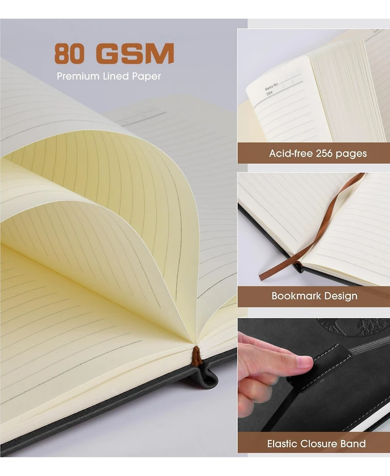 Gnuadz Lined Journal Notebook Hardcover Leather Ruled Writing Diary