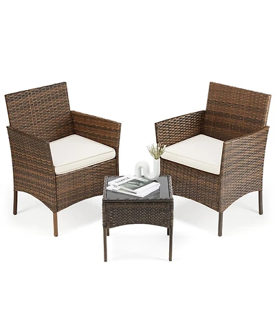 Yiortwo 3 Piece Patio Furniture Set Rattan Outdoor Chair with Cushions