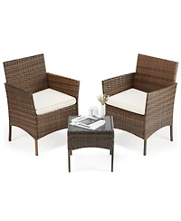 Yiortwo 3 Piece Patio Furniture Set Rattan Outdoor Chair with Cushions