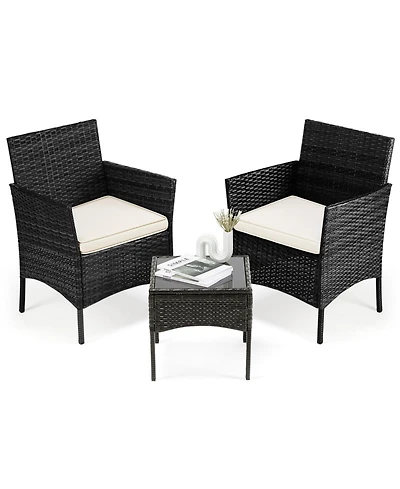 Yiortwo 3 Piece Patio Furniture Set Rattan Outdoor Chair with Cushions