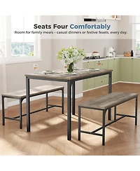 Yiortwo 3-Piece Dining Table Set with Benches, 4-Person Kitchen
