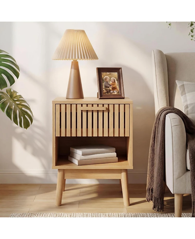 gaomon Boho Nightstand with Drawer and Open Shelf