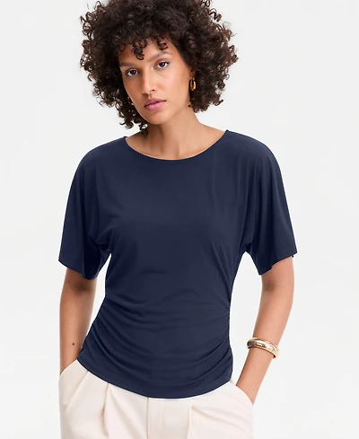 I.n.c. International Concepts Women's Ruched-Waist Short-Sleeve T-Shirt, Macy's Exclusive
