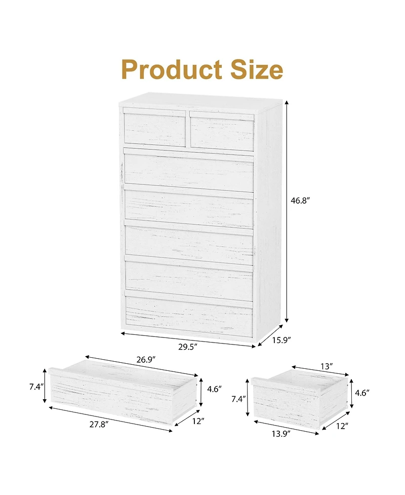 homfan 5 Drawer Dresser for Bedroom, Antique White Chest of Drawers 43" Tall with Large Storage Space, Modern Organizer Living Room