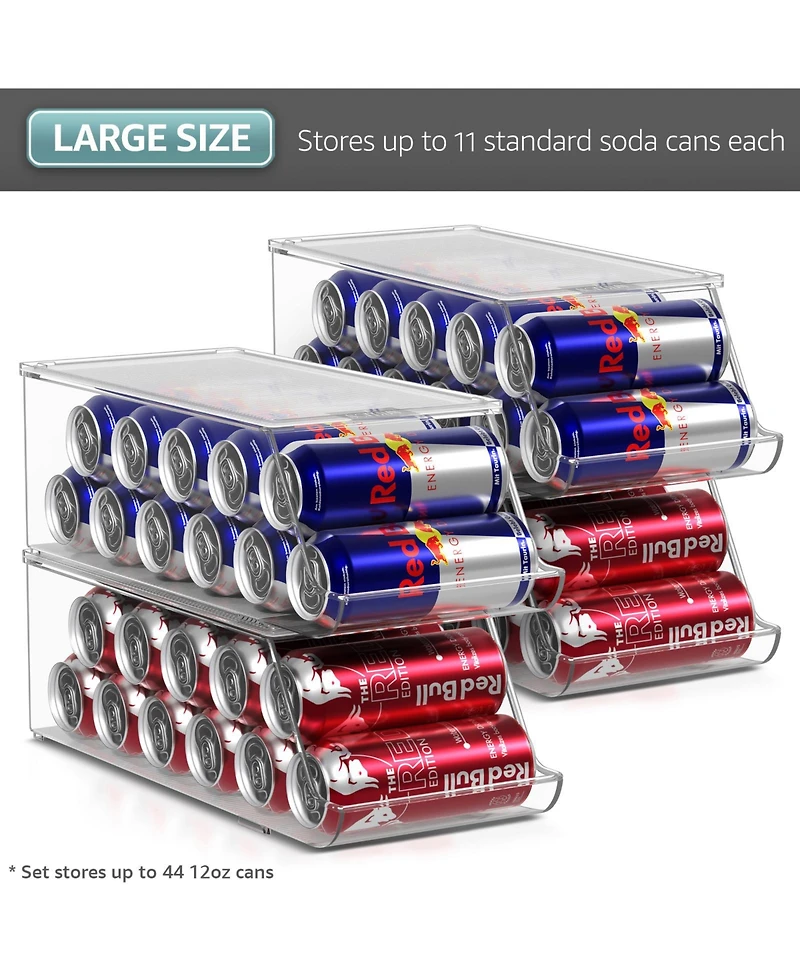 Sorbus 4 Pack Stackable Slim Can Holder Dispenser with Lid for Fridge, Pantry, Freezer